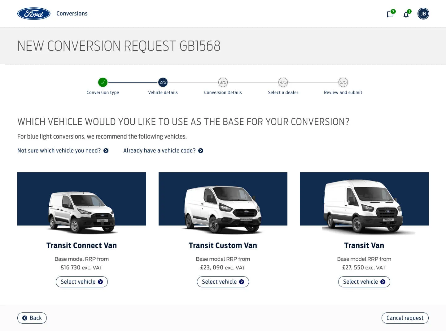 New request ⋅ vehicle details