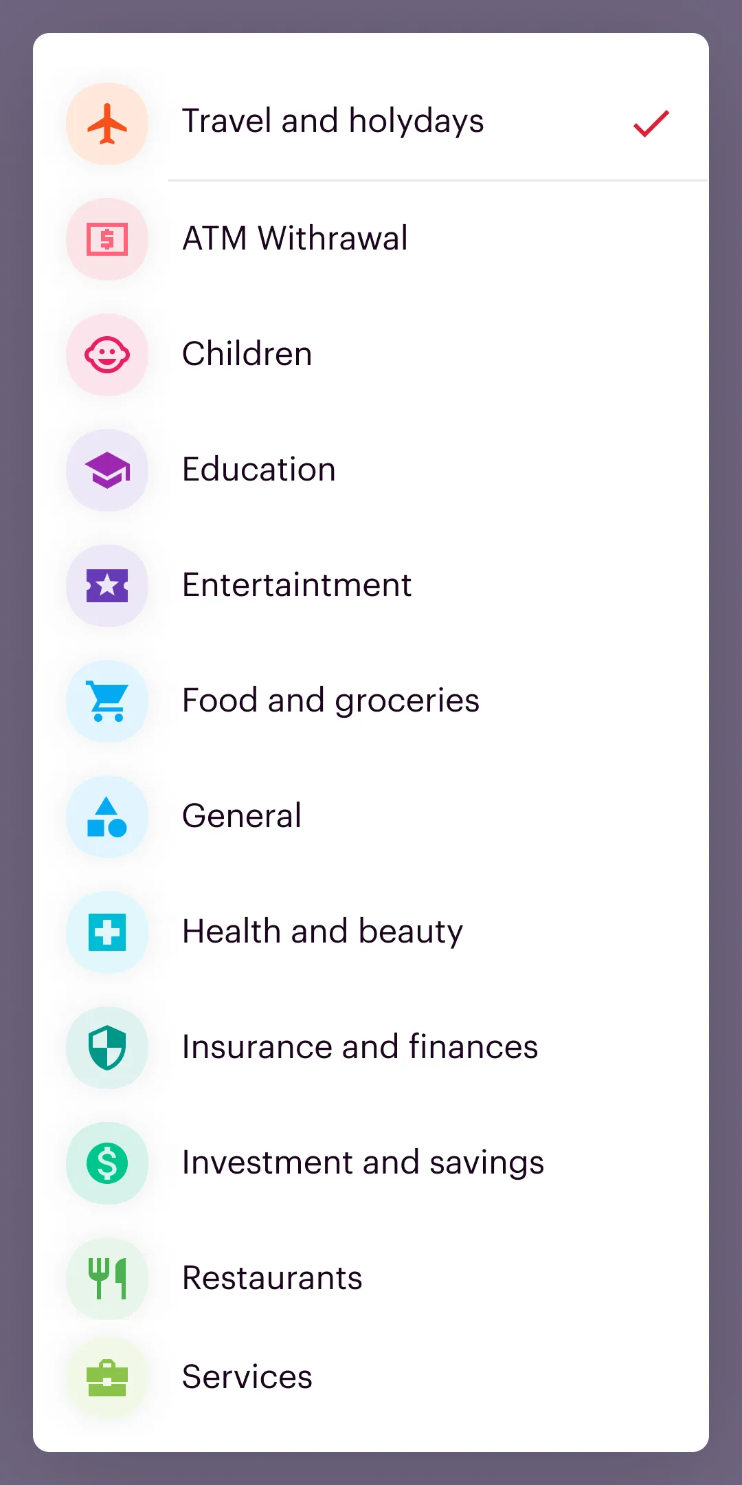 Categories dialog