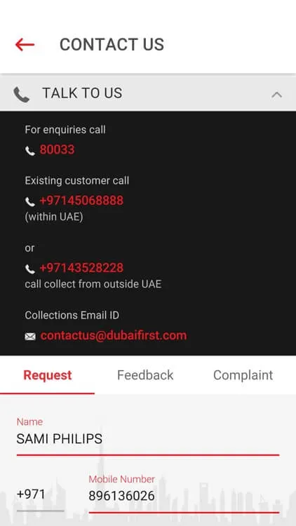 Previous Dubai First app screen 2